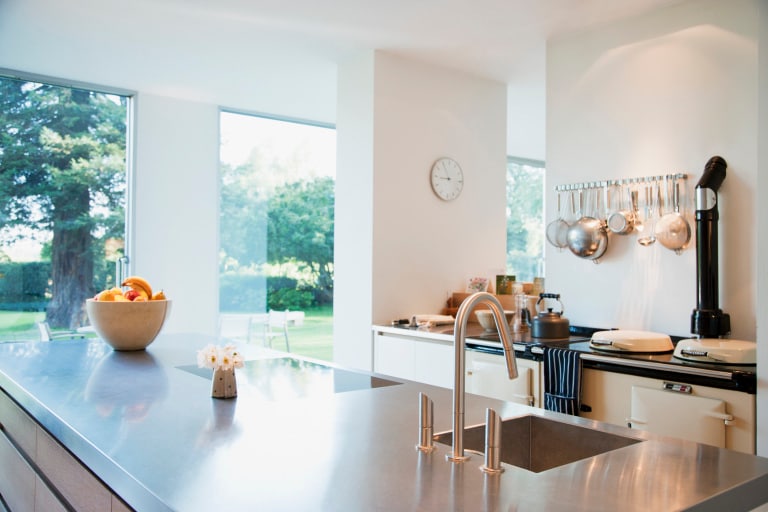 Kitchen with stainless steel counters
