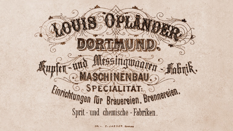 Historical lettering of Louis Opländer copper and brass goods factory.