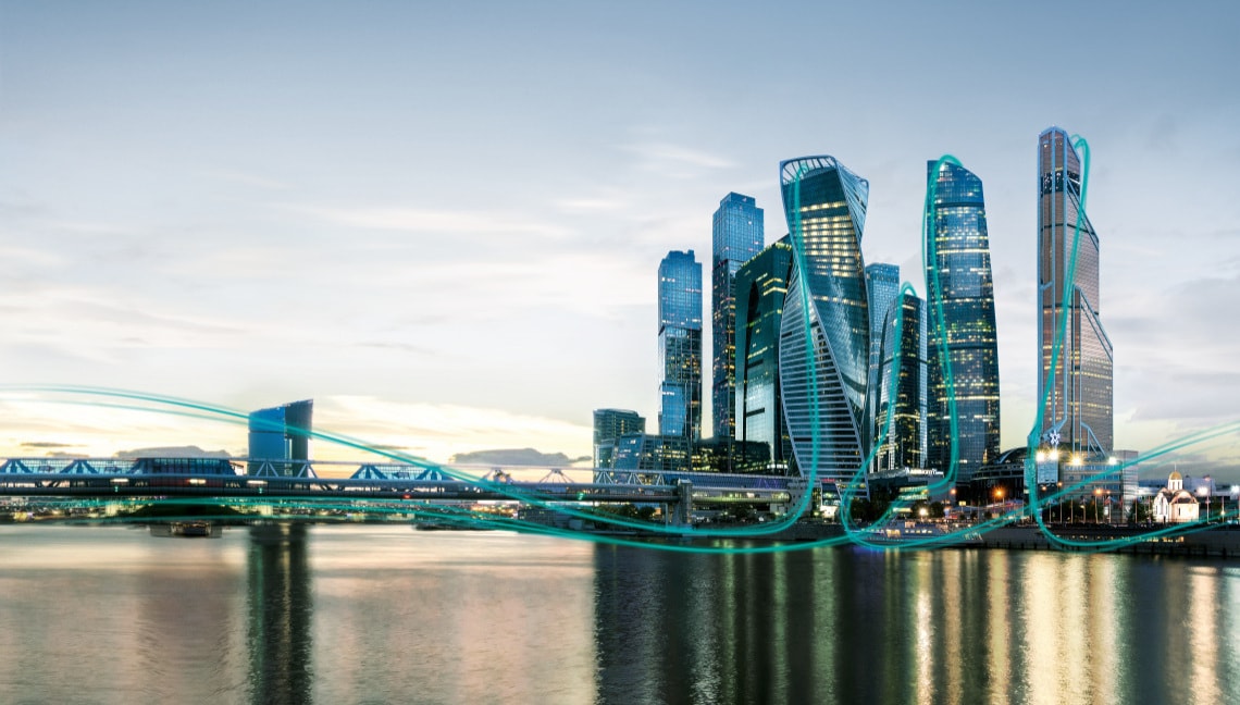 Moscow city - skyline - ISH 2019 Key visual building approach Moscow city - skyline - ISH 2019 Key visual building approach