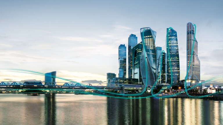 Moscow city - skyline - ISH 2019 Key visual building approach Moscow city - skyline - ISH 2019 Key visual building approach