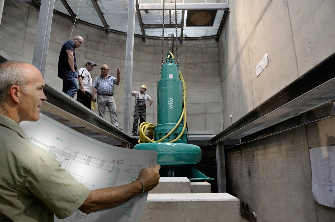 Water management consultants in a new wastewater collection and transport pumping station