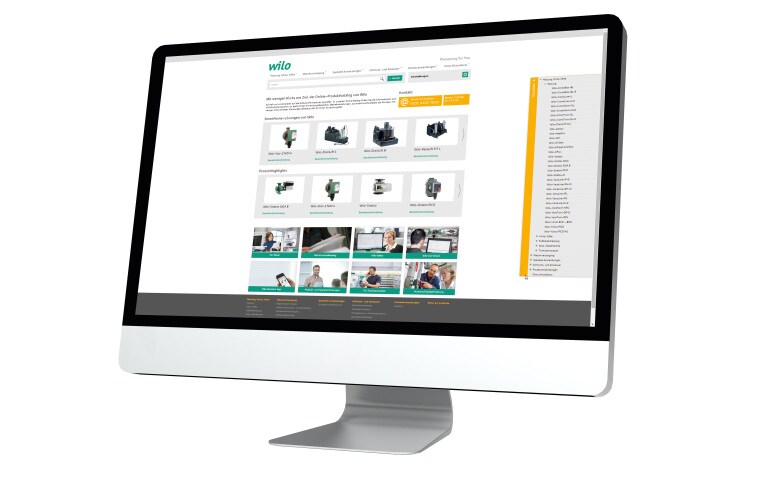 Wilo-Online Catalogue on a monitor (NOT final version)