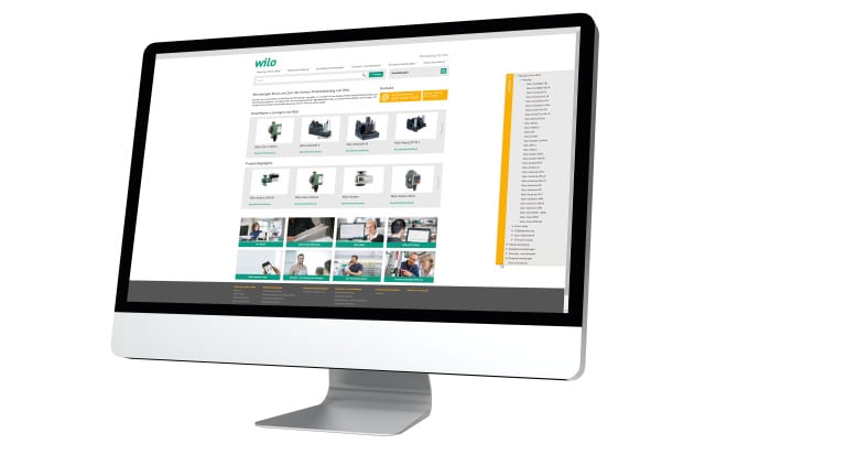 Wilo-Online Catalogue on a monitor (NOT final version)