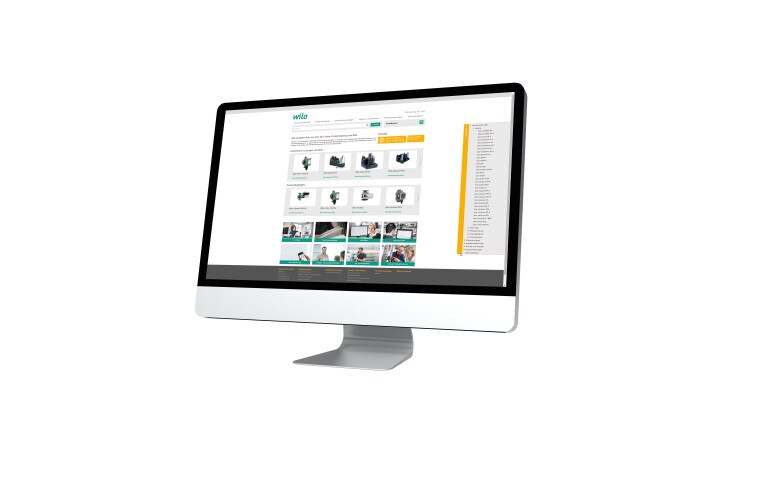 Wilo-Online Catalogue on a monitor (NOT final version)