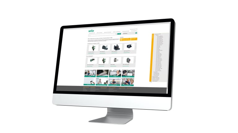 Wilo-Online Catalogue on a monitor (NOT final version)