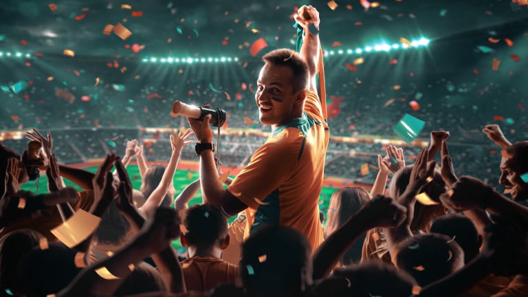 Fans on stadium game panorama view