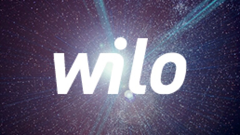 Universum mit Galaxien und Logo