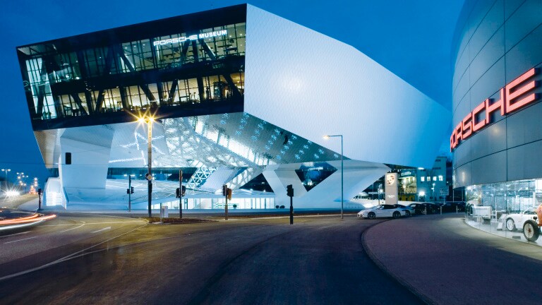 Porsche Museum at night