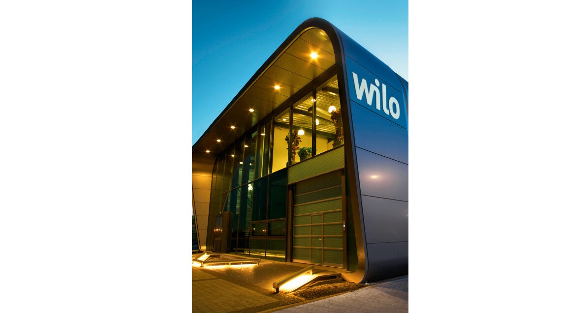Wilo building in Zaanstad (Netherlands) at night